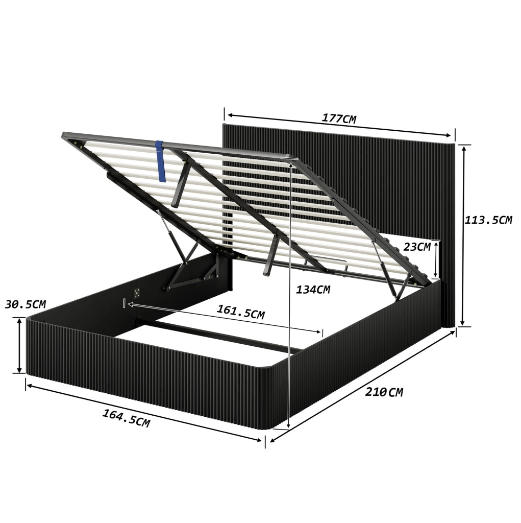 Letto con contenitore 160x200 cm con sollevamento idraulico in MDF e metallo nero