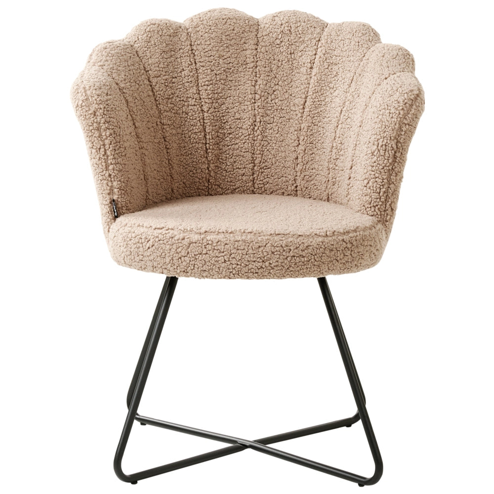 Poltrona senza braccioli con seduta rotonda in tessuto in bouclé beige e struttura in metallo soggiorno camera da letto