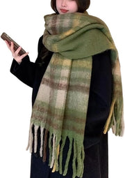 Sciarpa da donna grande e spessa, 228x44cm, con pennelli 38cm, color verde