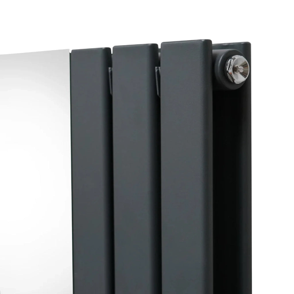 Radiatore a specchio a pannello piatto e valvole TRV cromate Grigio antracite 1800 mm x 565 mm
