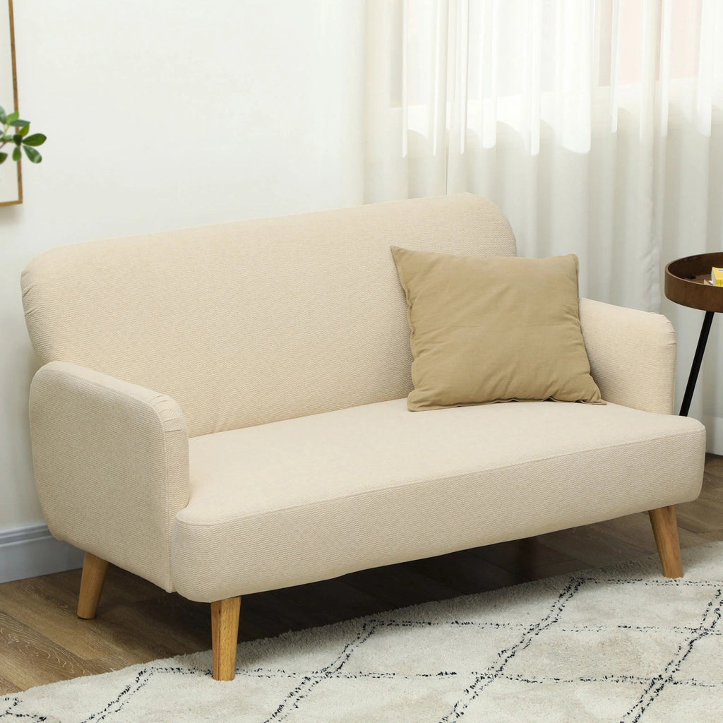 Divano 2 Posti Moderno Tessuto Velluto Imbottito ¨C zephmum ¨C 140x74x79cm Bianco Crema