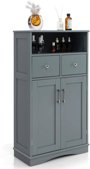 Armadietto da Bagno in MDF con Ripiani Regolabili, Mobiletto da Terra con 2 Ante e 2 Cassetti, Armadio Multifunzionale per Bagno, Soggiorno, Cucina, Bianco 60 x 30 x 108 cm (Grigio)