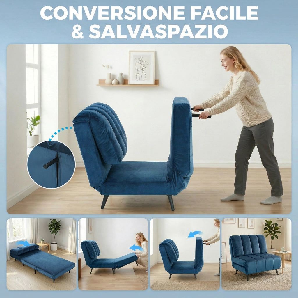 Poltrona Letto Pieghevole con Schienale Regolabile ¨C Zephmum ¨C Blu