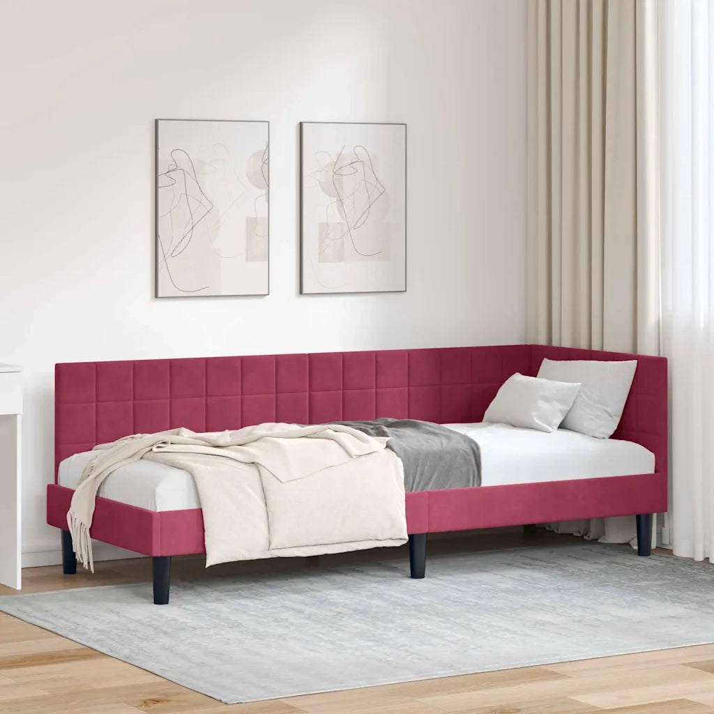 Cornice del letto ad angolo Rosso Vino 80 cm x 200 cm Velluto