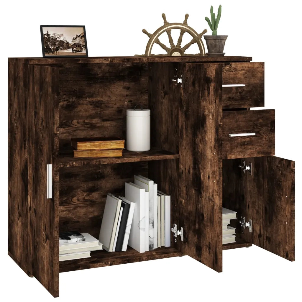 Credenza Rovere Fumo 91x29,5x75 cm in Legno Multistrato 823274