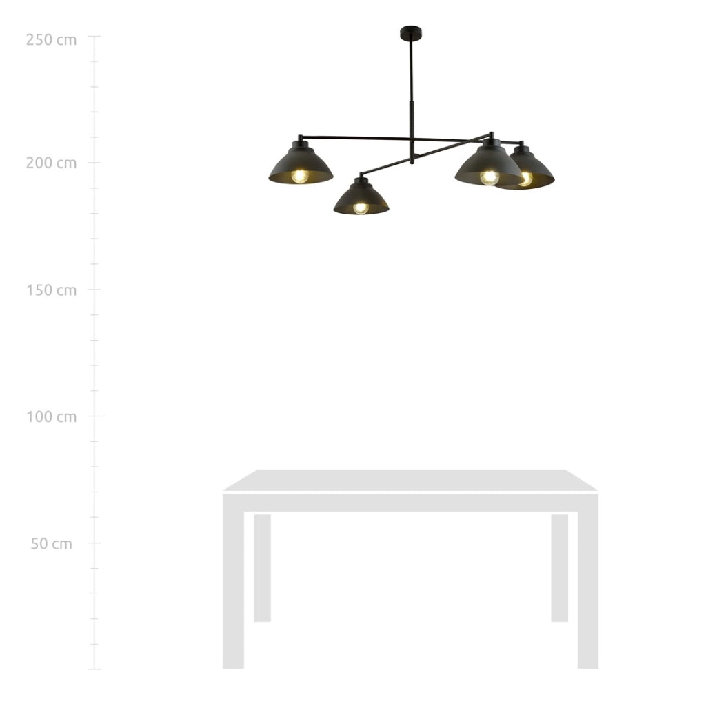 Lampadario Maverick 4 luci nero metallo 100cm Emibig