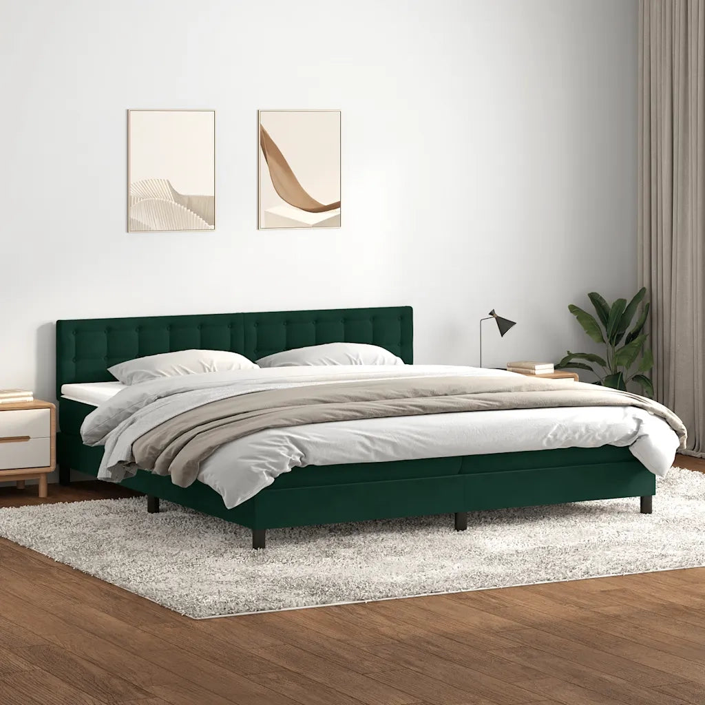 Letto a Molle con Materasso e LED Verde Scuro 180x220 cm Velluto 3317328