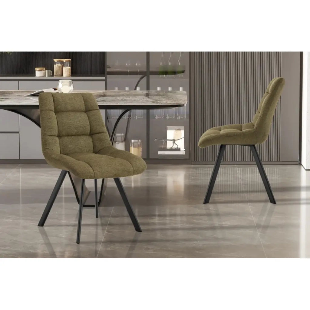 Set di 2 sedie VELMA - Tessuto verde oliva - Gambe in metallo - Design compatto - Eleganza naturale e contemporanea