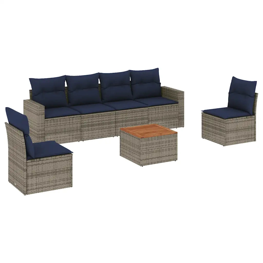 Set Divani da Giardino 7 pz con Cuscini Grigio in Polyrattan