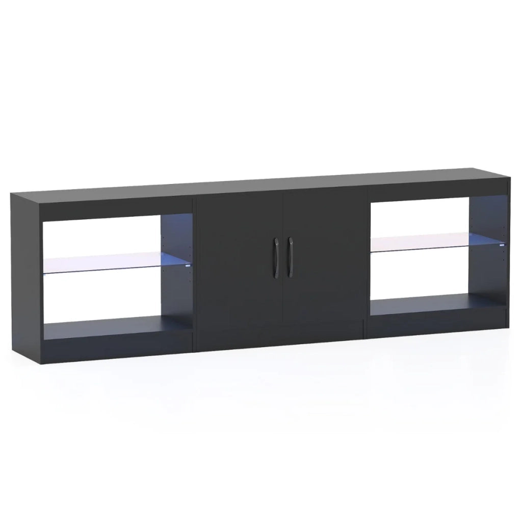 Mobile porta TV componibile 195 x 30 x 55 cm con illuminazione LED personalizzabile e pratico contenitore stile rustico moderno in legno nero 20_0018648