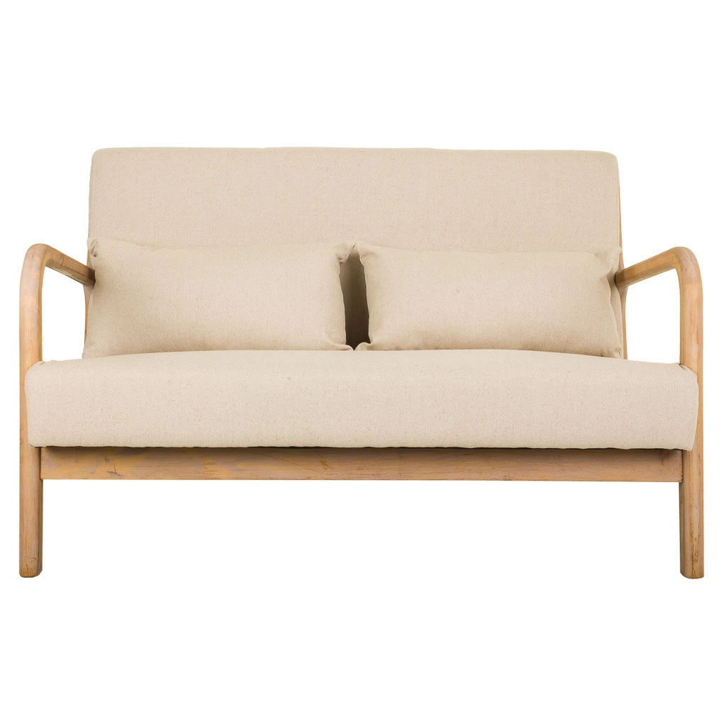 Divano in legno con rivestimento panna 122x85x34/74h