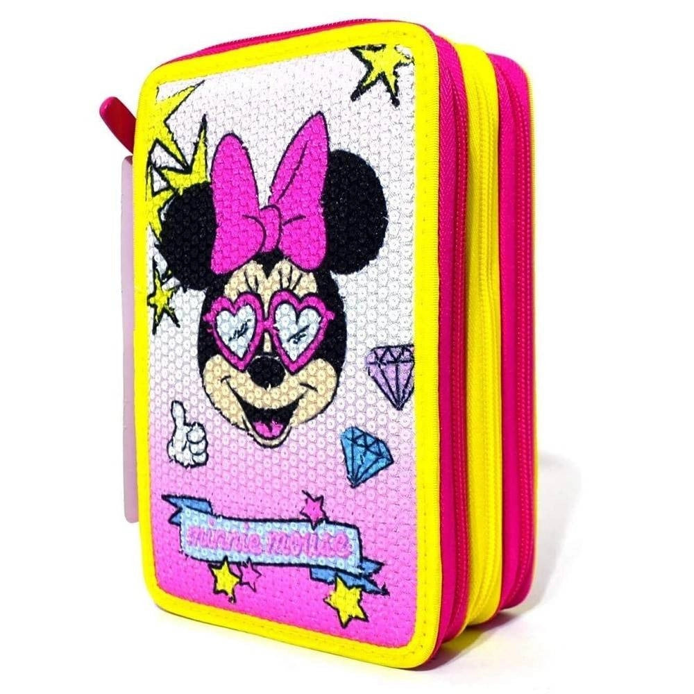 Trade Shop - Minnie Mouse Pink Vibes Astuccio 3 Zip Cerniere Portapastelli Matite Scuola -