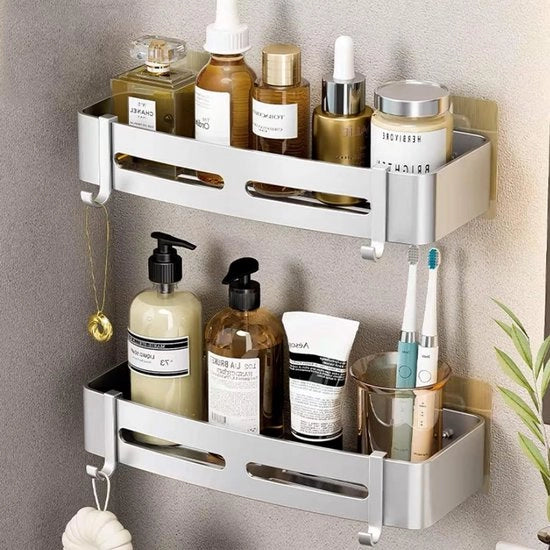 Set di piastre per doccia senza fori, composto da 2 piastre per doccia e 2 ganci, per bagno, cucina, toilette, in alluminio, piastra in argento matto