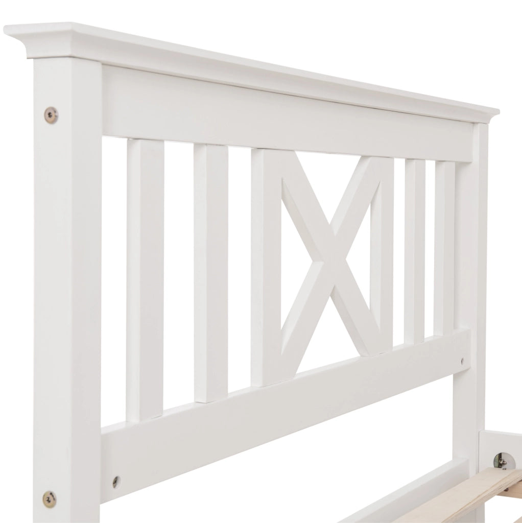 Letto singolo 90x200 cm con testiera a X e spazio contenitore; legno; bianco (Senza materasso)