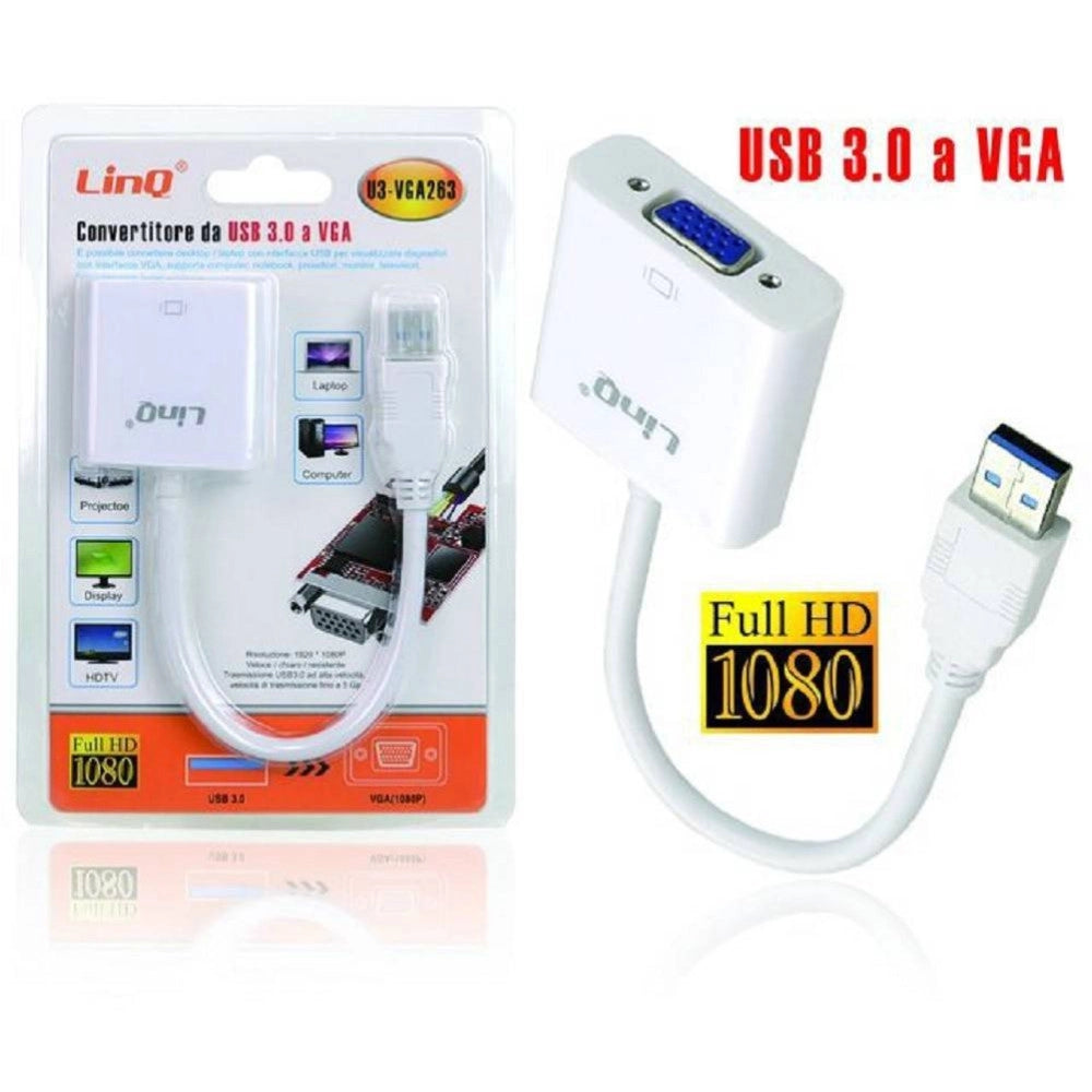 Trade Shop - Convertitore Adattatore Video Da Usb 3.0 Maschio A Vga Femmina 1080p U3-vga263 -