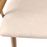 Set di 4 sedie da pranzo con schienale in rattan, cuscino della seduta in pelle PU, 51x 54x79 cm, Marrone Beige