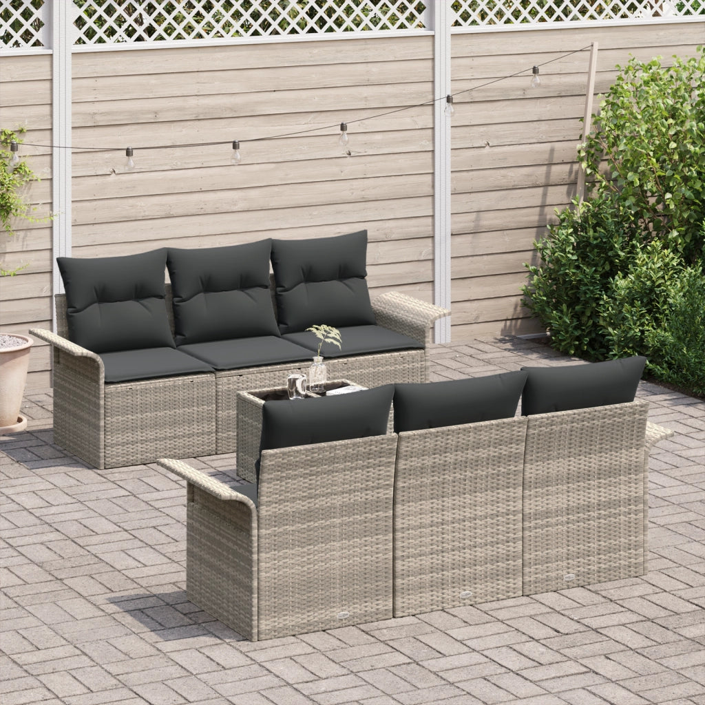 Set Divano da Giardino con Cuscini Grigio Chiaro Rattan Sintetico