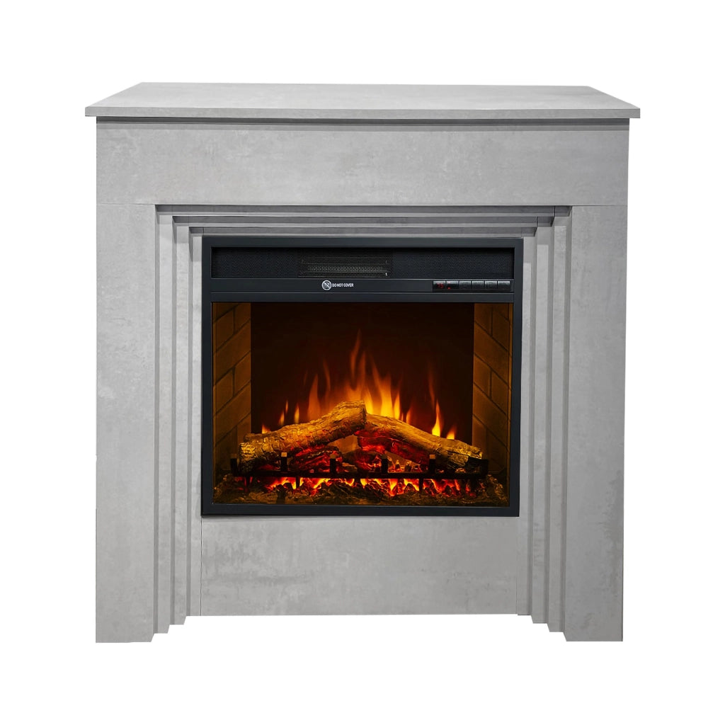 Caminetto Sturno, Camino Elettrico Superficie Riscaldabile 30 m2, 96x35x96h cm Grigio Cemento