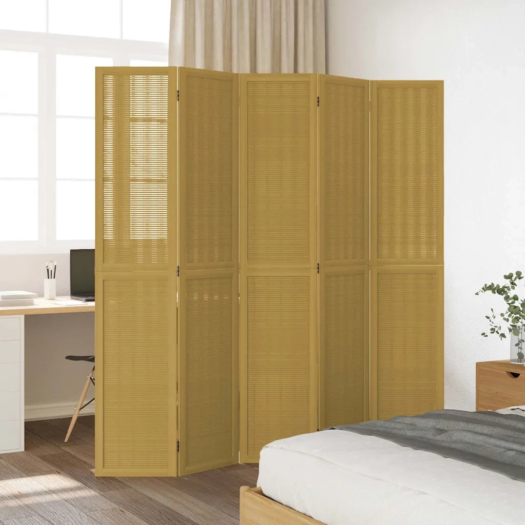 Divisorio Ambienti 5 Pannelli Marrone Legno Massello Paulownia 358823