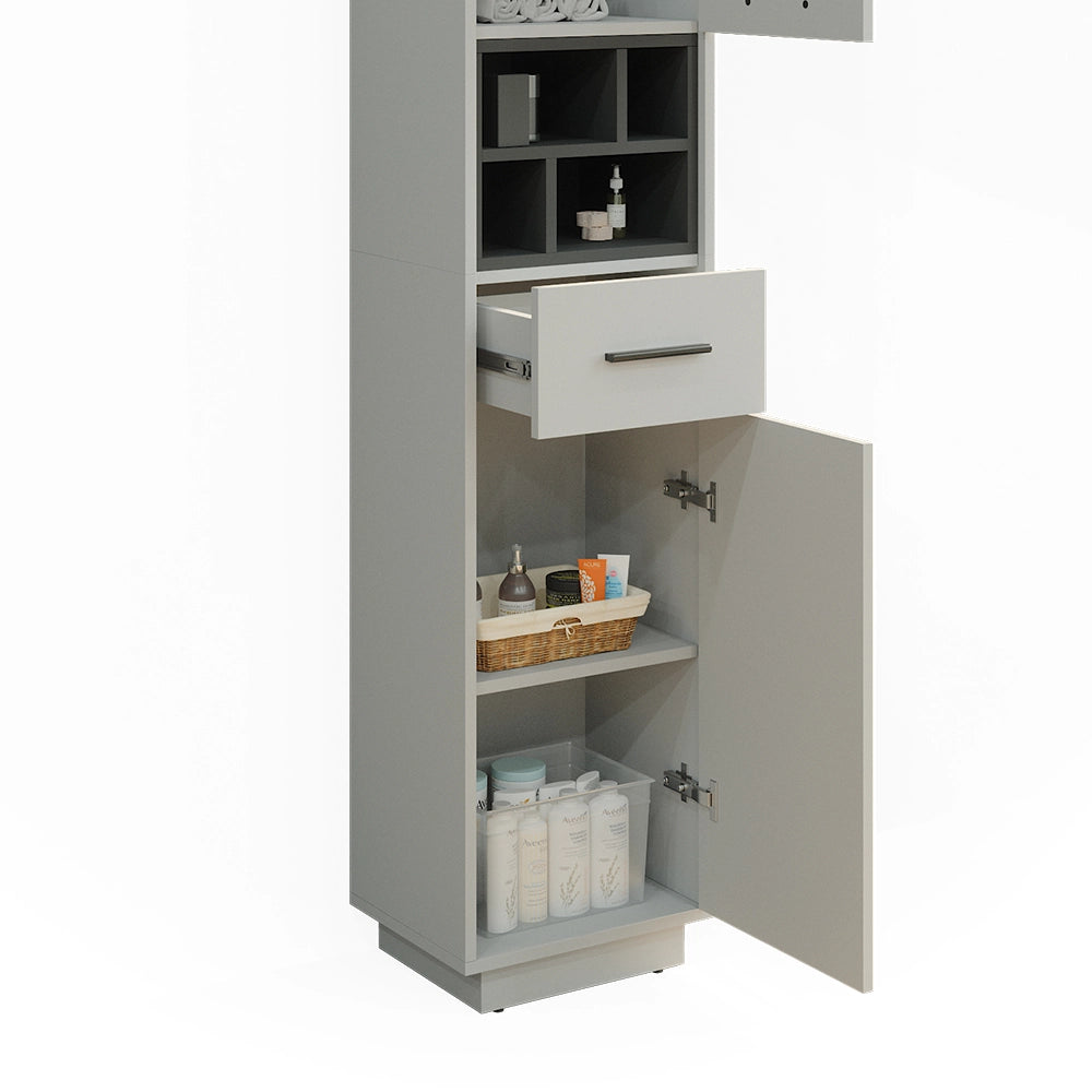 Armadio per il bagno Beatrice Grigio/Antracite 38 x 190 cm Con ante, cassetti e scomparti Vicco