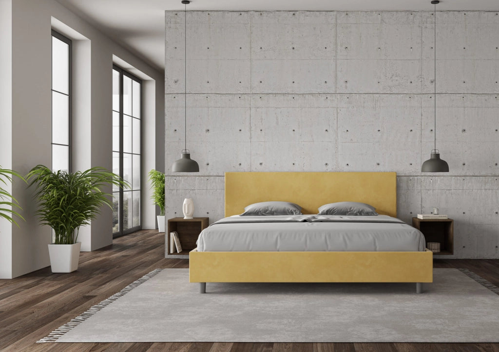 BS COM Letto con rete imbottito 180x190 microfibra ocra