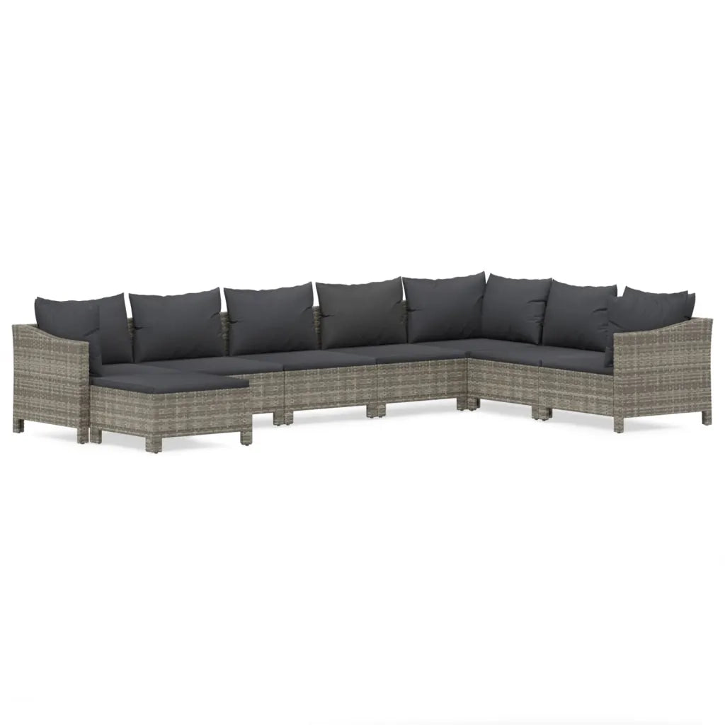 Set Divani da Giardino 8 pz con Cuscini in Polyrattan Grigio 3187298
