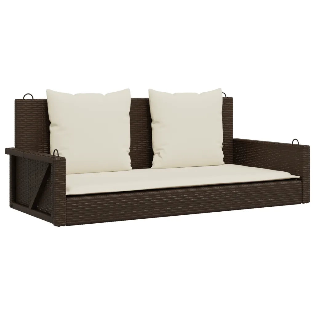 Panca da Giardino | Panchina a Dondolo con Cuscini Marrone 119x56x48 cm Polyrattan