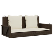 Panca da Giardino | Panchina a Dondolo con Cuscini Marrone 119x56x48 cm Polyrattan