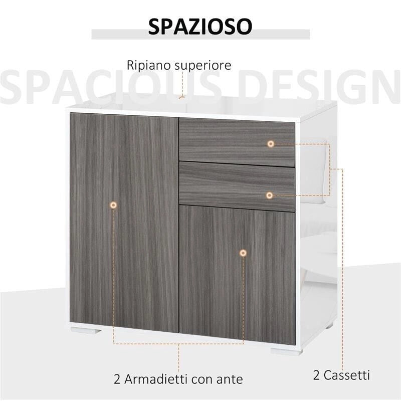 MOBILETTO MULTIUSO 2 CASSETTI E 2 ARMADIETTI APERTURA A PRESSIONE