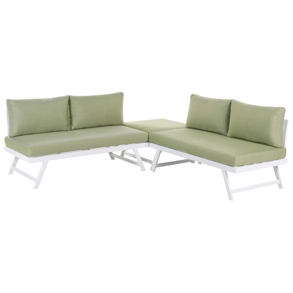 Set Divani Da Giardino 5 Posti verde e bianco Struttura Bianca Sedili Regolabili Tavolino Design Moderno