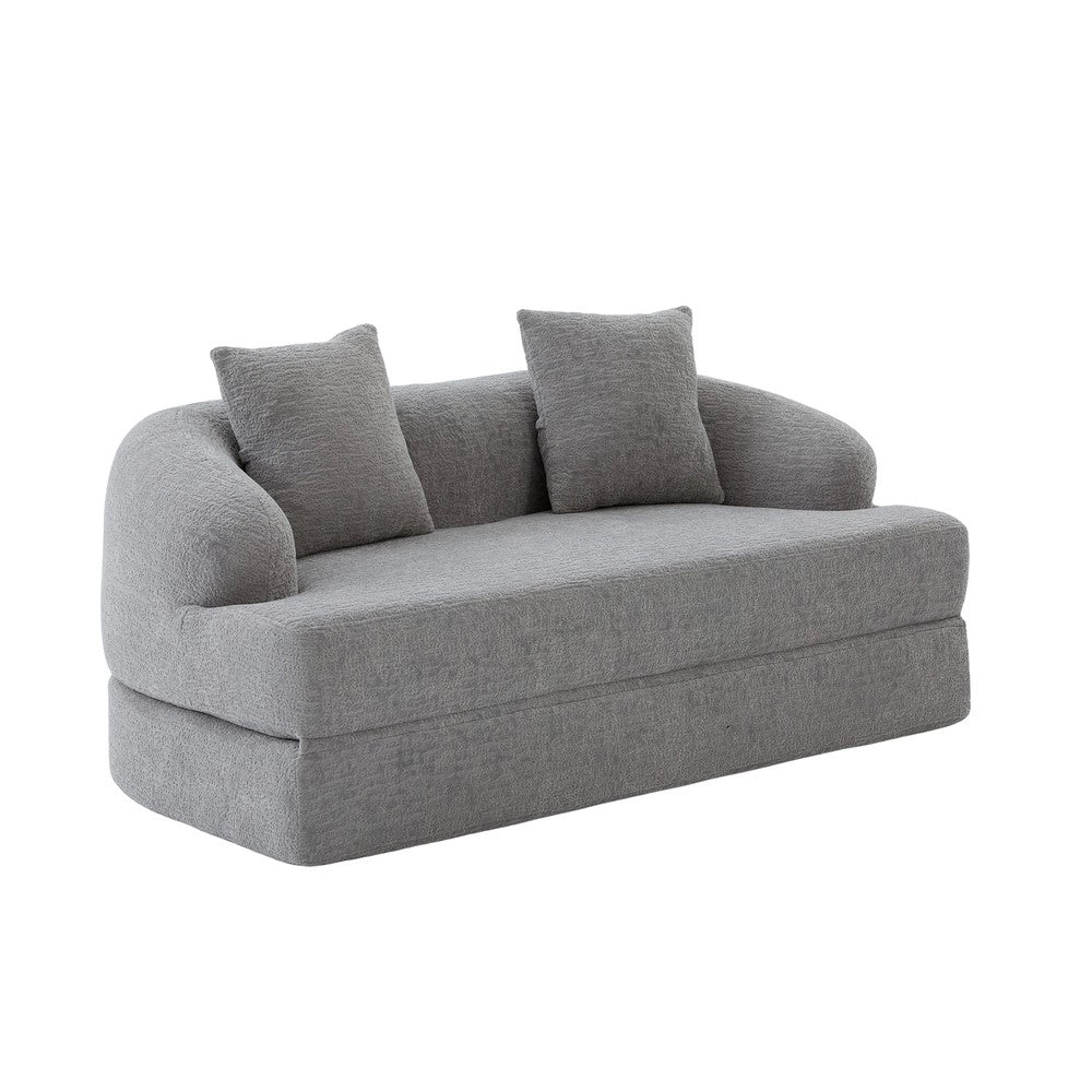 Divano letto 2 posti ¨C Minimal ¨C Chenille grigio chiaro con cuscini