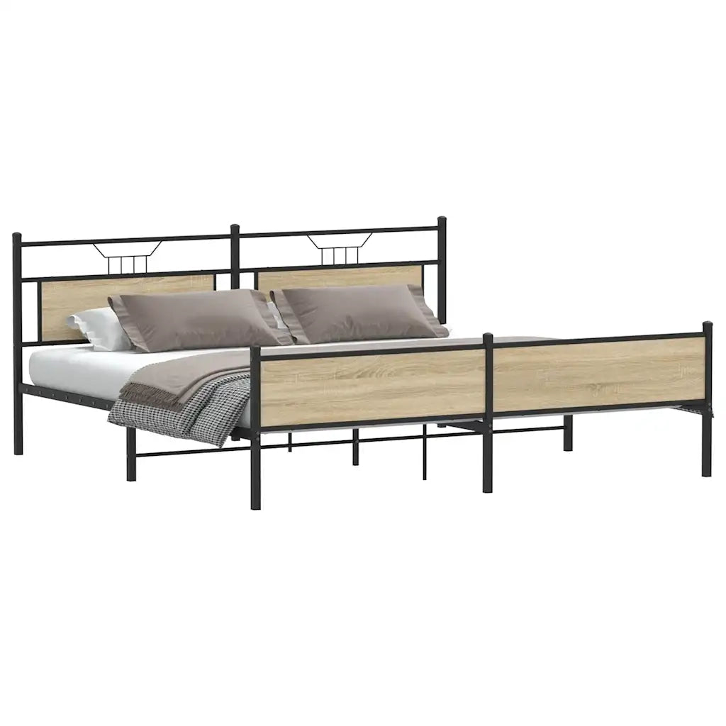 Letto matrimoniale | Letto per adulti | Giroletto senza Materaso in Metallo Rovere Sonoma 200x200 cm