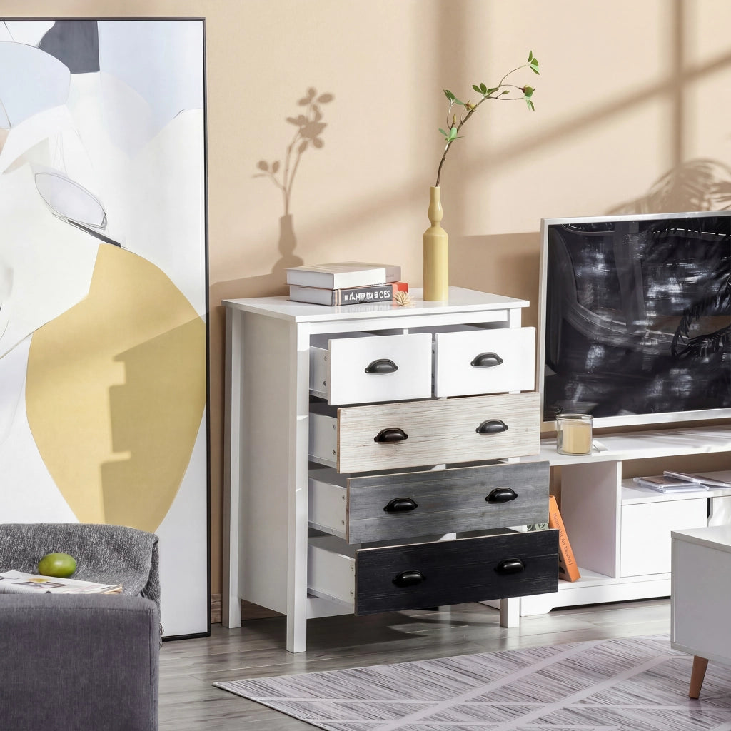 Cassettiera 5 Cassetti ¨C Zephmum ¨C Bianco MDF Pino 70x38x85