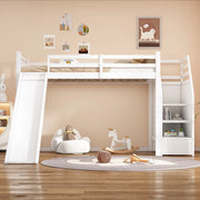Letto a soppalco per bambini 90 × 200 cm con scivolo, scala contenitore, certificato EN747, senza materasso, bianco