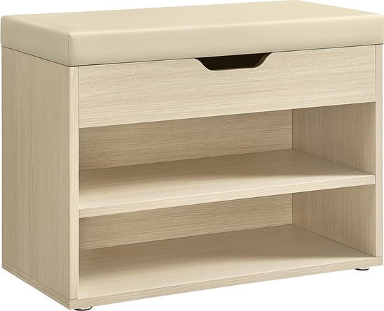 Bancodella, con spazio di archiviazione - Organizzatore di garage - Bancodella ottomana - Struttura a piastra - 30 cm x 60 cm x 44 cm - Beige naturale