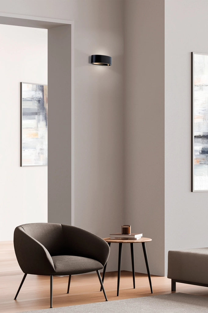 LUNARIS Applique LED Biemissione 17,5W 3000K IP54 CRI90, Struttura in Metallo Nero, Dimmerabile a Taglio di Fase - Rossini Group