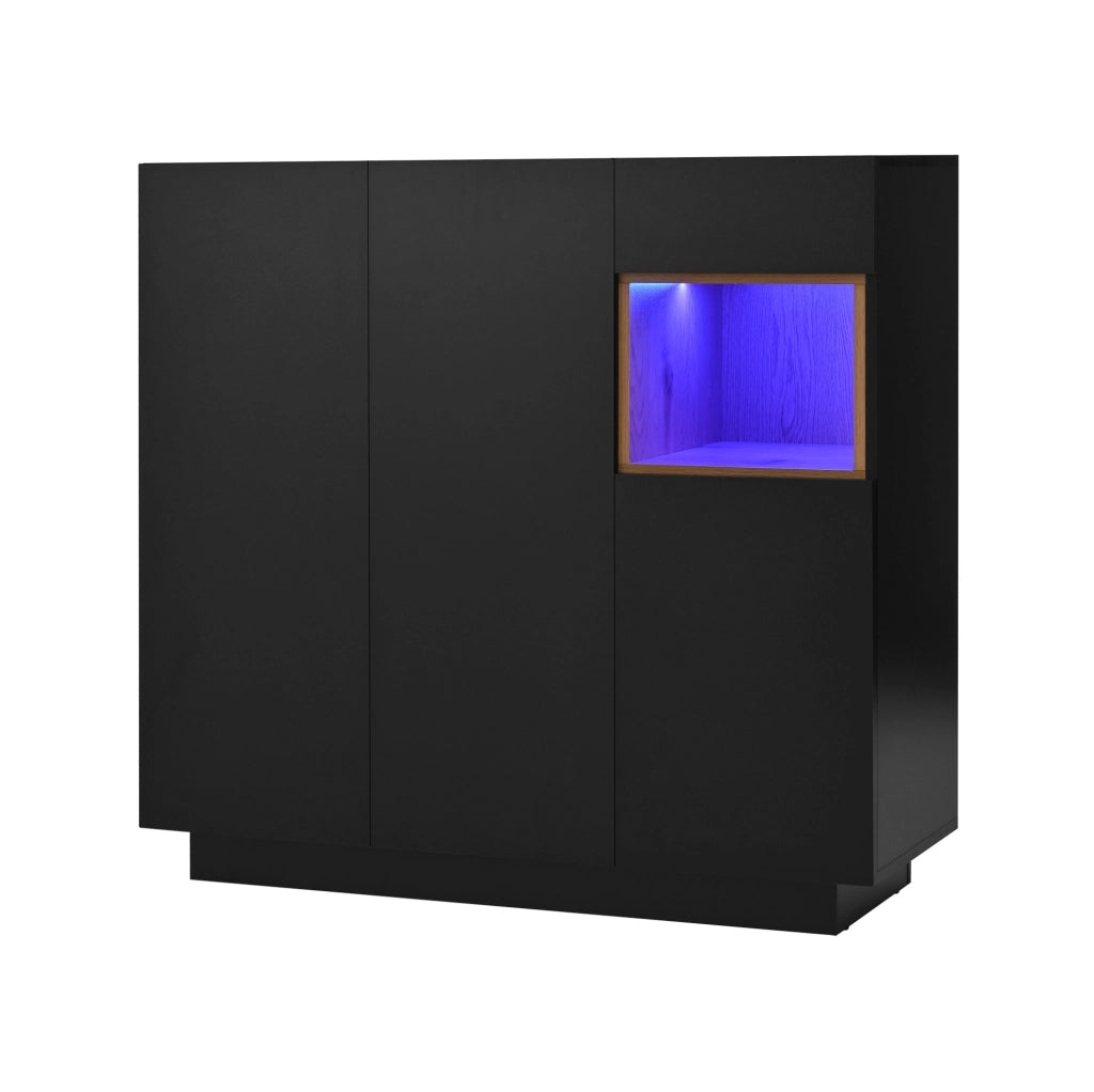 Scarpiera 105x39.5x100.5 cm con LED a 16 colori; ripiani regolabili e cassetto in truciolato nero; naturale