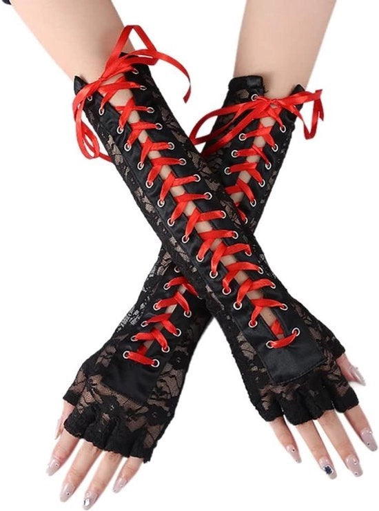 Maniche per mani - Lunghezza del manubrio - Nero - Matrimonio - Donna - Sera di matrimonio Rosso - Adatto a tutte le occasioni - Maniche satinate per donna
