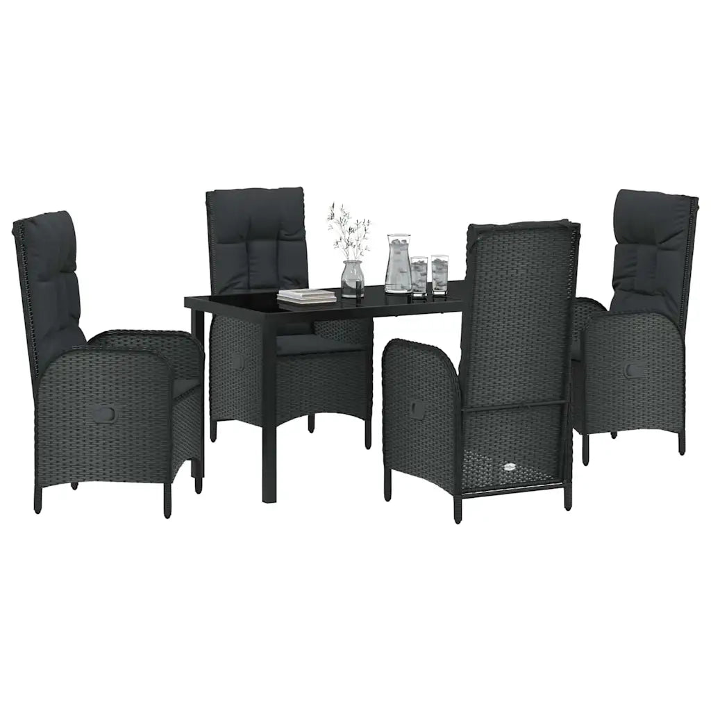 Set da Pranzo per Giardino con cuscino 5 pcs Nero polyrattan 3380115