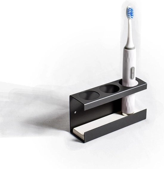 Oggetto di supporto per spazzolini da denti in alluminio - supporto adesivo per spazzolini da denti elettronici - in acciaio inossidabile - fissaggio rapido e stabile alla parete - senza perforazione - grigio - 3 contenitori