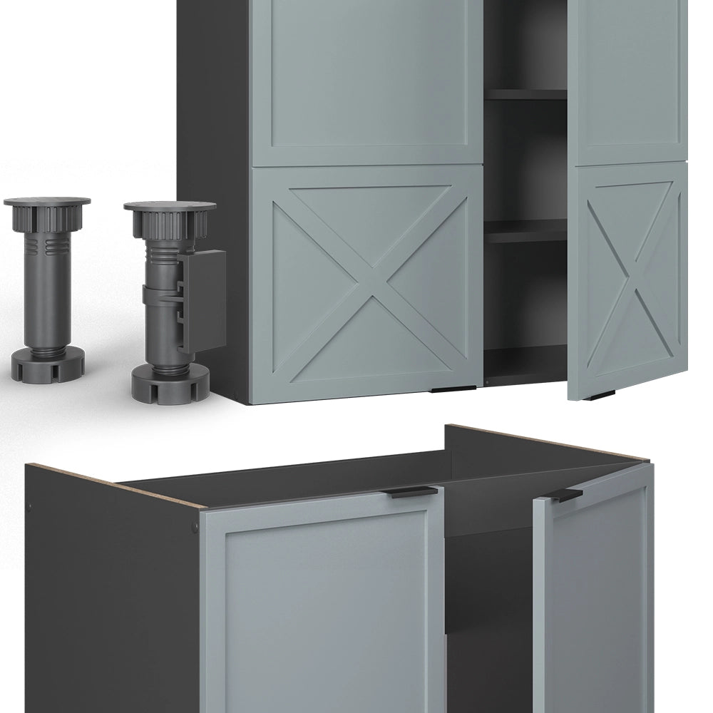 Vicco Cucina componibile Blu-grigio chiaro/Antracite 200 cm senza piano di lavoro