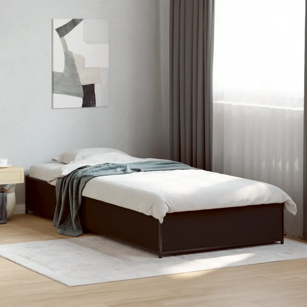 Giroletto-Struttura Letto Nero 75x190 cm in Legno Multistrato e Metallo 147565