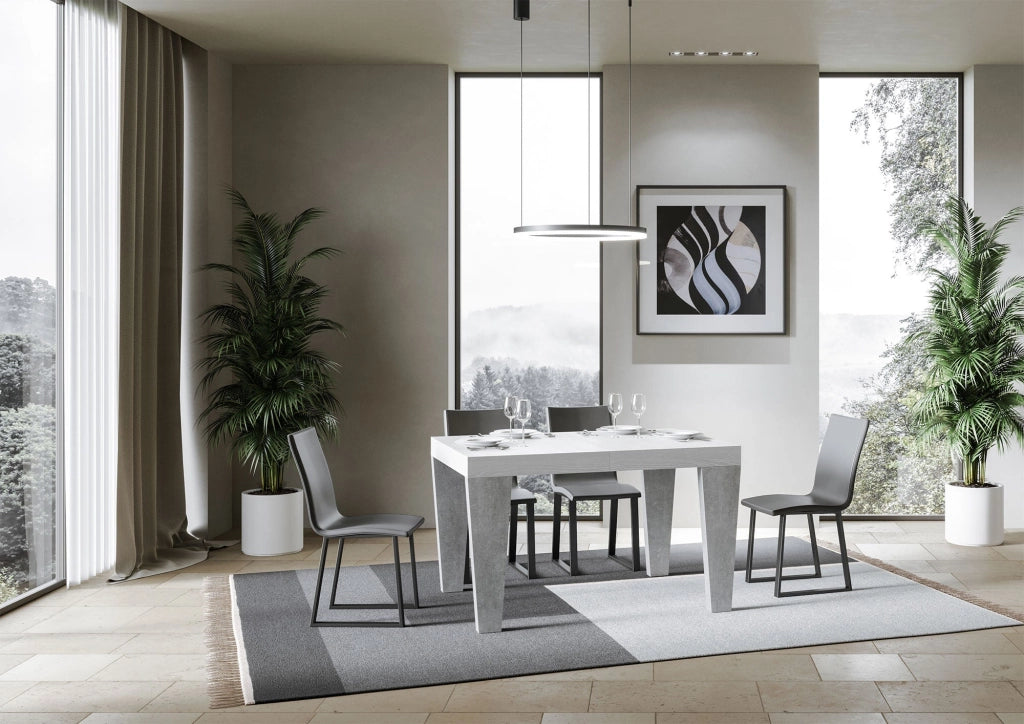 Tavolo Allungabile 130/234x90x77 cm Spimbo Mix  piano Bianco Frassino gambe Cemento