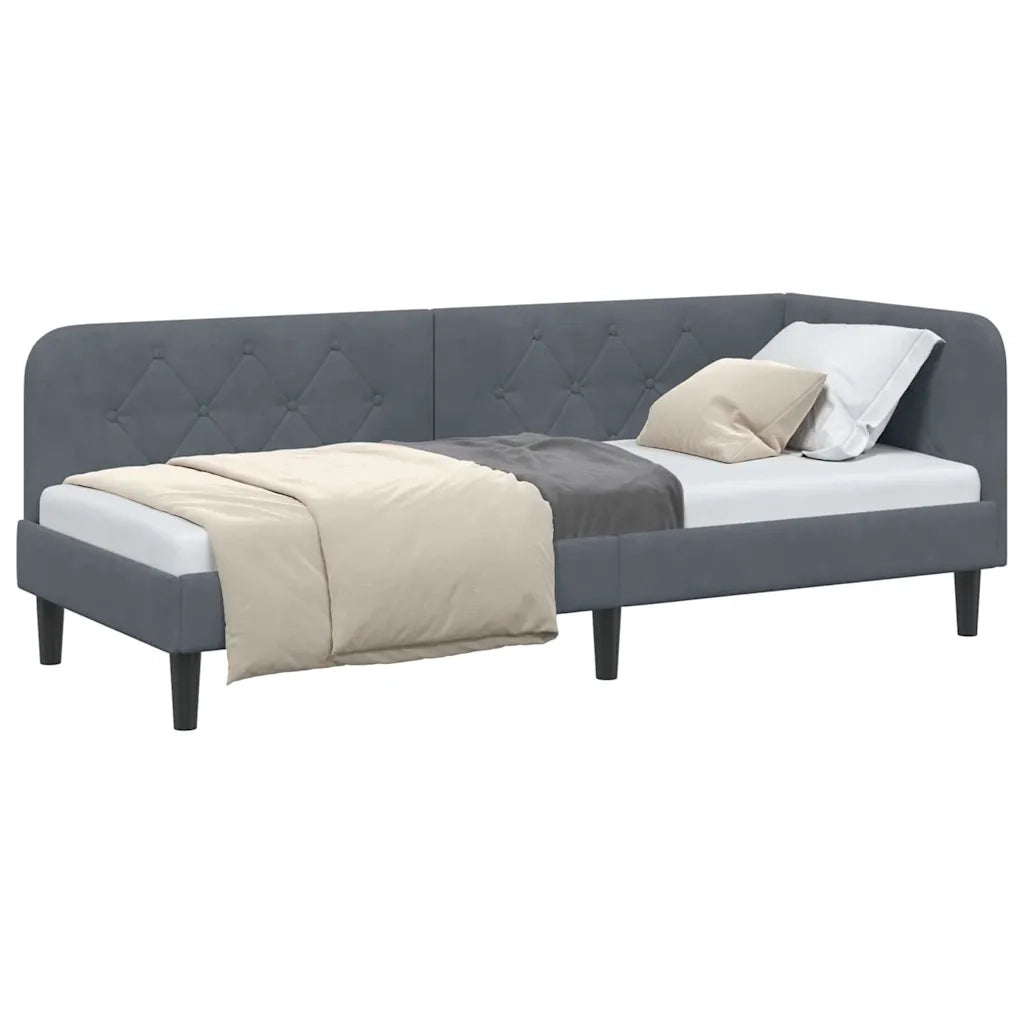 Cornice del letto ad angolo Grigio scuro 80 x 200 cm Velluto