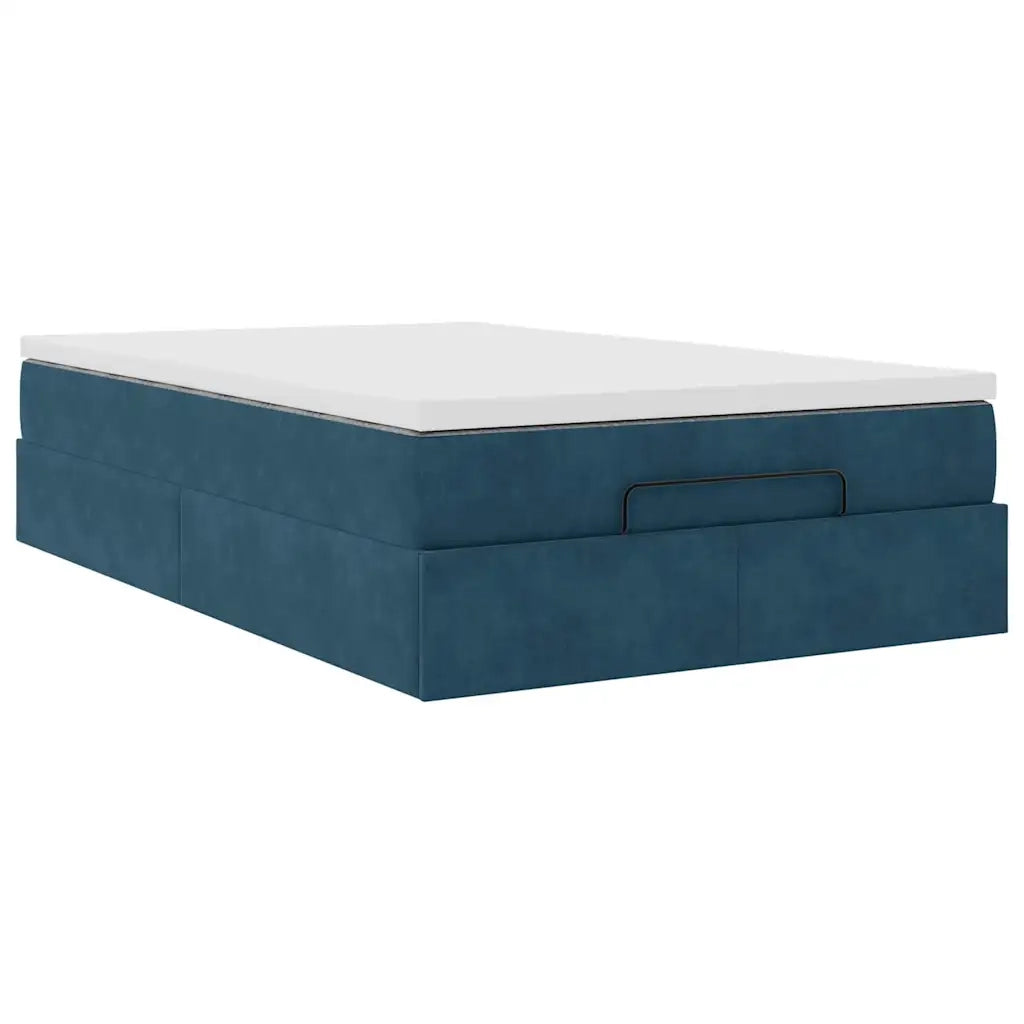 Struttura Letto Pouf con Materasso Blu Scuro 120x200 cm Velluto