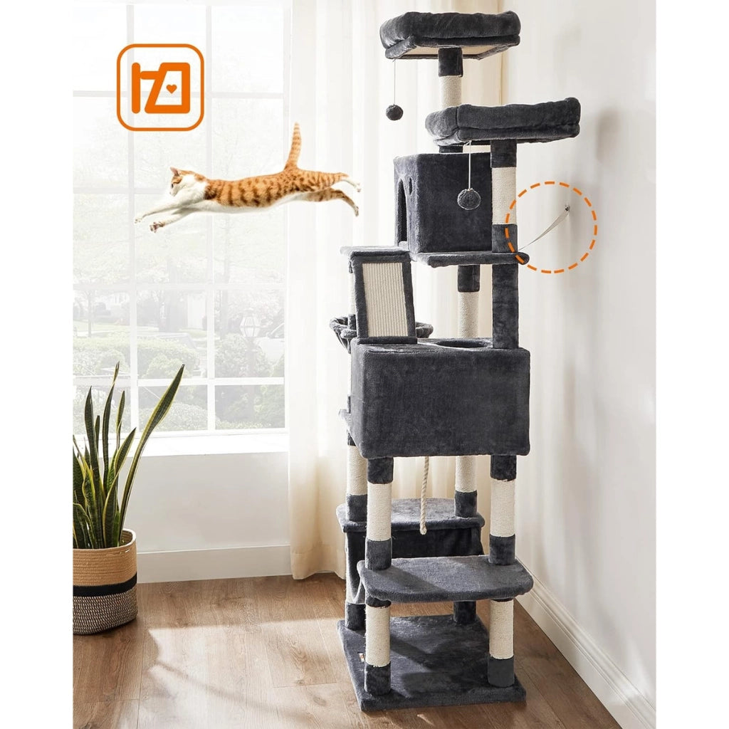 Tiragraffi a torre XXL per gatti in peluche grigio fumo