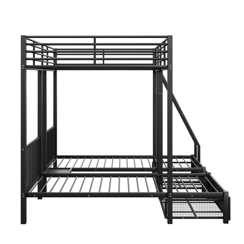 DESMIU Letto a castello 140 × 200 cm 3 posti con 2 cassetti, senza materasso, in metallo, nero
