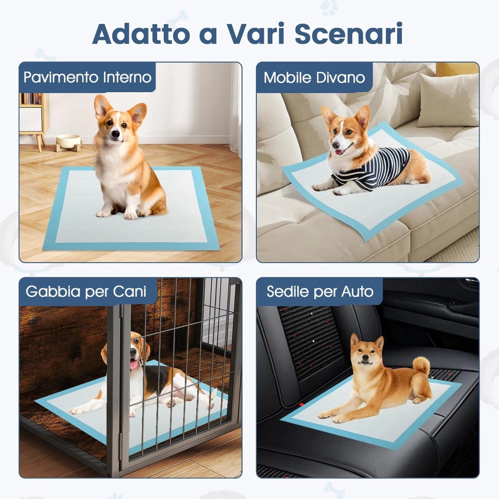 Tappetini Assorbenti per Cani, Tappetini da Interno ed Esterno per Animali Domestici a 6 Strati a Prova di Perdite, Asciugatura Rapida, Monouso per Urine, per Cagnolini (76 x 76 cm)