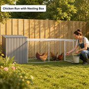Chicken Cage With Run, Light Grey, 110x405x110 Cm, Galvanized Steel