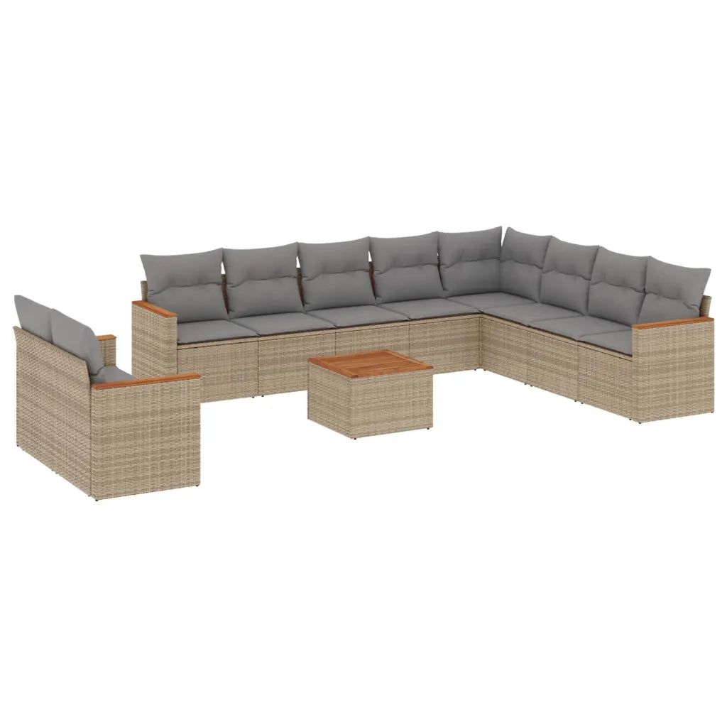Set Divani da Giardino 11 pz con Cuscini Beige in Polyrattan